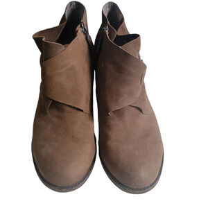 Eileen Fisher Suede Leather Booties 11 Brown Zip Western Block Heel Italian Sole